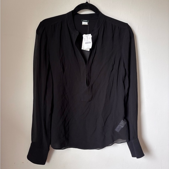 J. Crew  Womens M Black Silk Blouse Top Button Cuff Vintage Deadstock - Picture 7 of 12